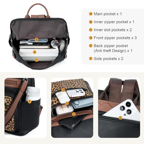 Telena Womens Backpack Purse Vegan Leather Large Travel Shoulder Bag with Tassel Leopard - Image 3