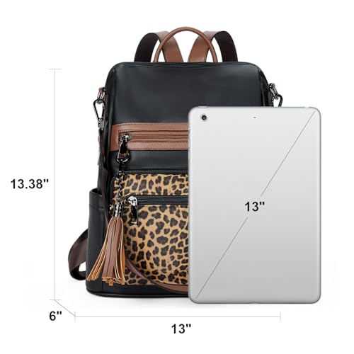 Telena Womens Backpack Purse Vegan Leather Large Travel Shoulder Bag with Tassel Leopard - Image 4