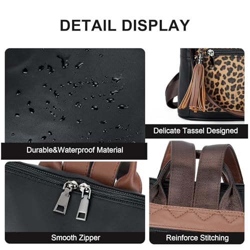 Telena Womens Backpack Purse Vegan Leather Large Travel Shoulder Bag with Tassel Leopard - Image 5