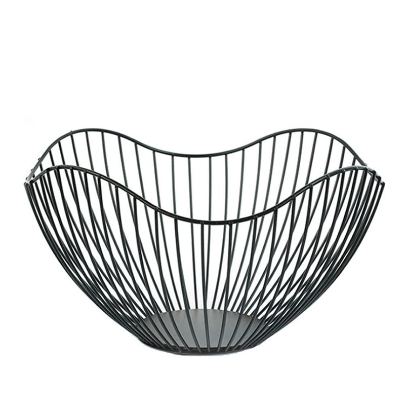 7UYUU Fruit Basket for Kitchen Counter, 10 Inches Mordern Black Metal Wire Produce Bowl for Fruit Vegetable (Curve) - Image 1