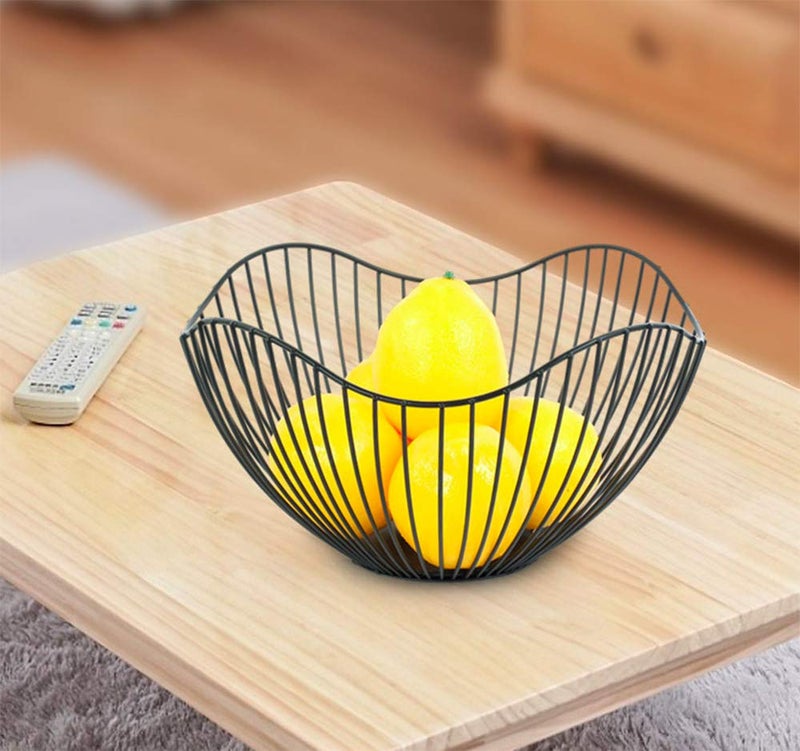 7UYUU Fruit Basket for Kitchen Counter, 10 Inches Mordern Black Metal Wire Produce Bowl for Fruit Vegetable (Curve) - Image 2