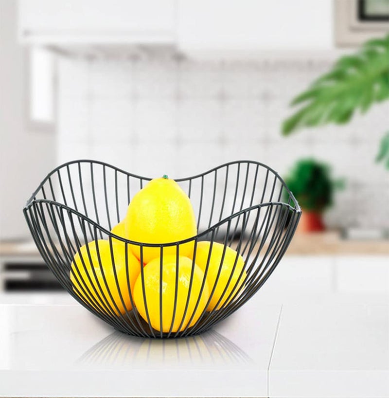 7UYUU Fruit Basket for Kitchen Counter, 10 Inches Mordern Black Metal Wire Produce Bowl for Fruit Vegetable (Curve) - Image 3