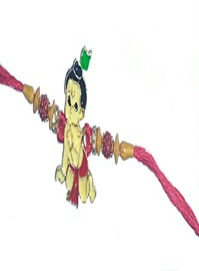 Swami Enterprise Beautiful Kids Rakhi For Brother Set of 3 Combo Gold color Lord Shree Krishna / 5 pc Pom Pom rakhi (multi color) For Raksha Bandhan/Total pack of 8 - Image 2