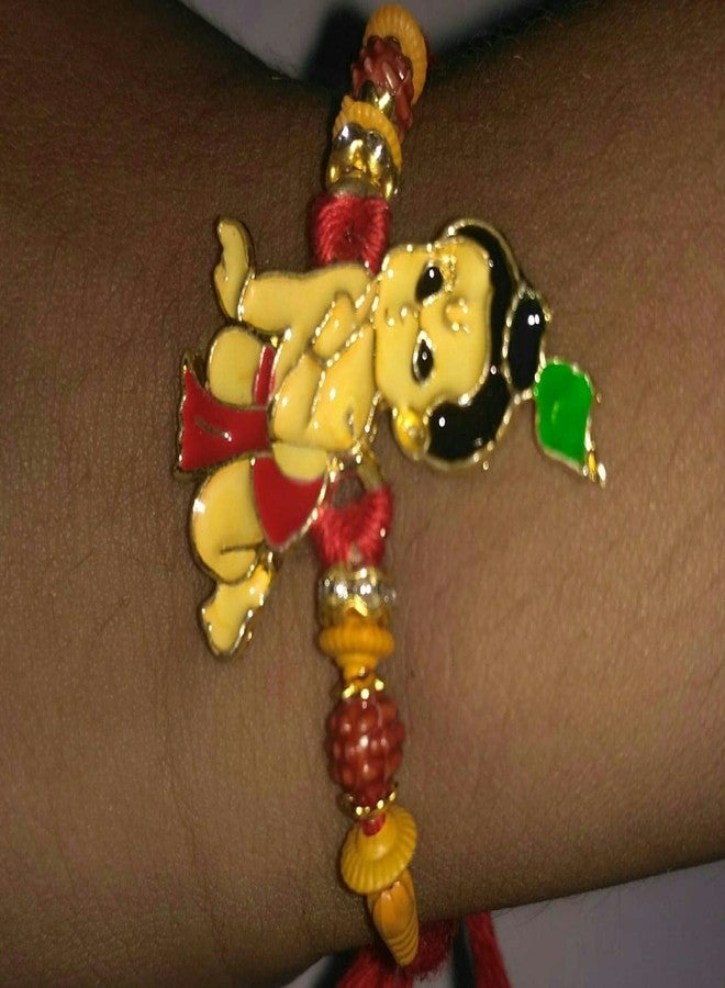 Swami Enterprise Beautiful Kids Rakhi For Brother Set of 3 Combo Gold color Lord Shree Krishna / 5 pc Pom Pom rakhi (multi color) For Raksha Bandhan/Total pack of 8 - Image 3