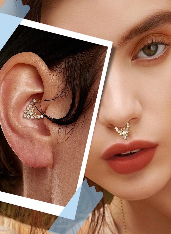 كوتشارم حلقات أنف من كوشارم 16G، مجوهرات أنف ذهبية على شكل زهرة، أقراط رقيقة للثقب الحلزوني والدايث للنساء، مرصعة بزركونيا مكعبة شفافة، مجوهرات ثقب حلزوني ودايث من الفولاذ المقاوم للصدأ - Image 2