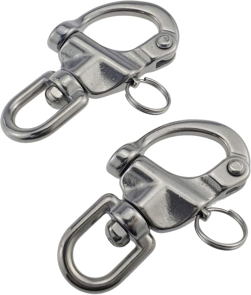 Keehui Pair 2-3/4 Inches Swivel Eye Snap Shackle Quick Release Bail Rigging for Sailing Boat Marine 316 Stainless Steel - Image 1