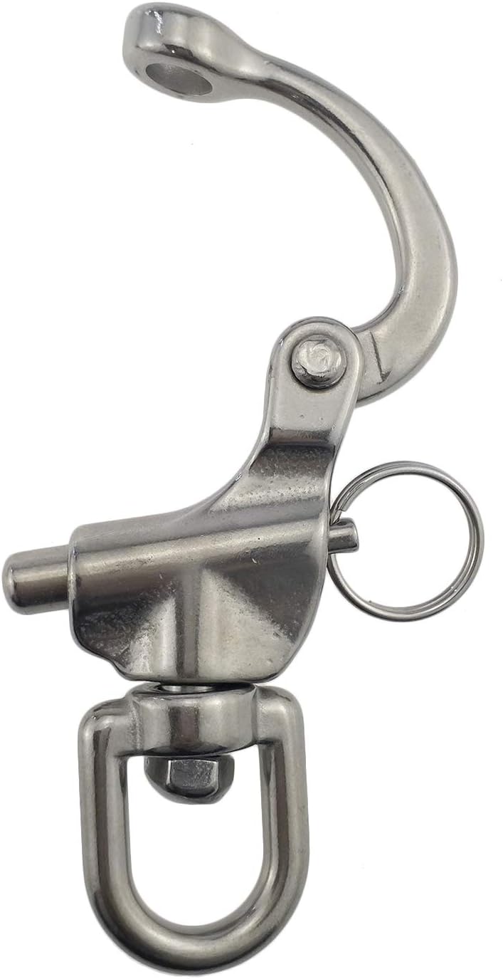 Keehui Pair 2-3/4 Inches Swivel Eye Snap Shackle Quick Release Bail Rigging for Sailing Boat Marine 316 Stainless Steel - Image 3