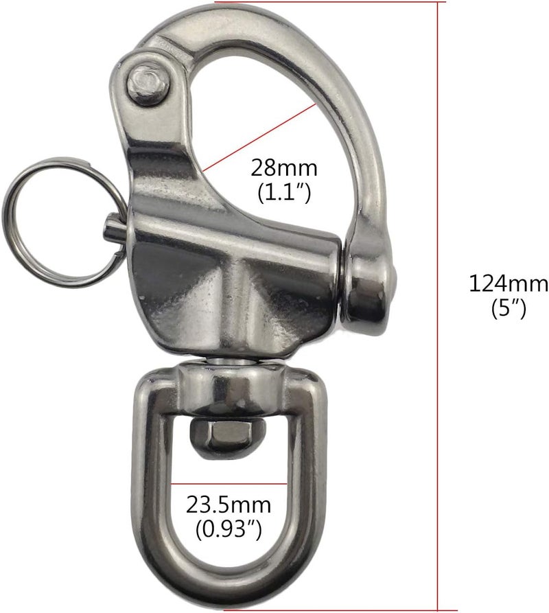 Keehui Pair 2-3/4 Inches Swivel Eye Snap Shackle Quick Release Bail Rigging for Sailing Boat Marine 316 Stainless Steel - Image 2
