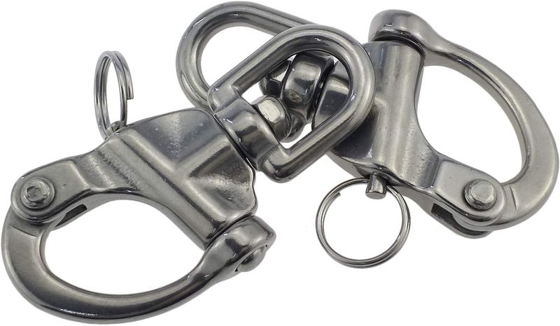 Keehui Pair 2-3/4 Inches Swivel Eye Snap Shackle Quick Release Bail Rigging for Sailing Boat Marine 316 Stainless Steel - Image 4