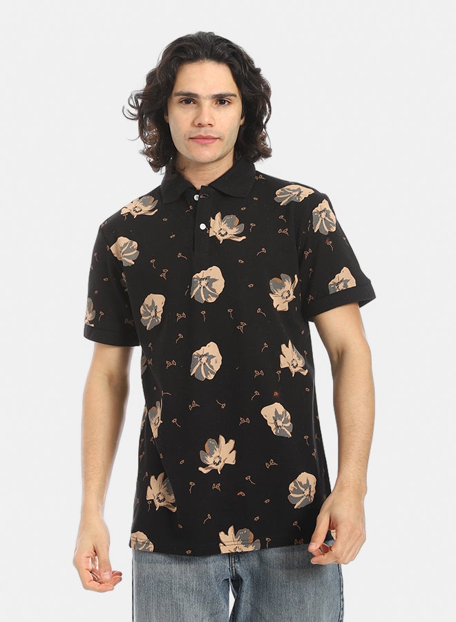 Red Circle Self Pattern Regular Fit Polo Shirt - Image 1