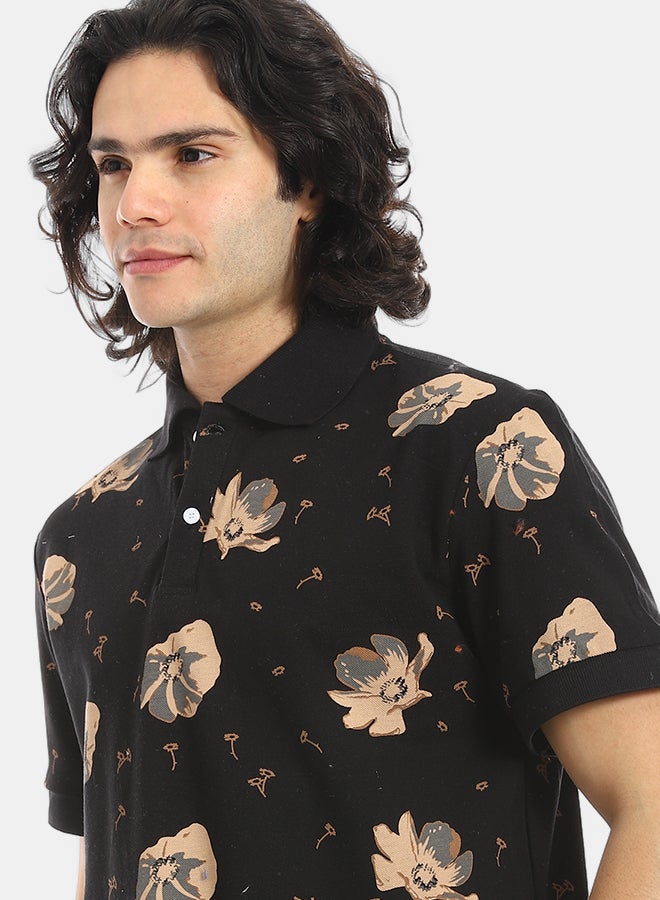 Red Circle Self Pattern Regular Fit Polo Shirt - Image 4