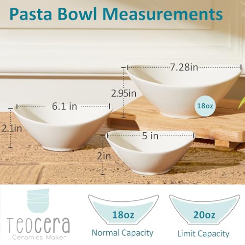 Teocera 7 Inch Salad Bowls Set of 6, 18 oz Large Soup Bowls– Microwave & Dishwasher Safe, for Pasta, Snacks, White - Image 5