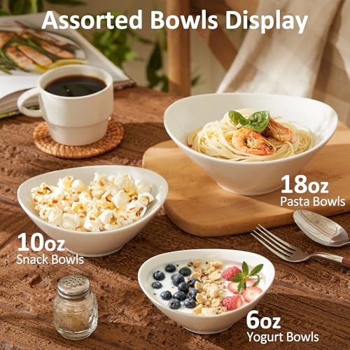 Teocera 7 Inch Salad Bowls Set of 6, 18 oz Large Soup Bowls– Microwave & Dishwasher Safe, for Pasta, Snacks, White - Image 3