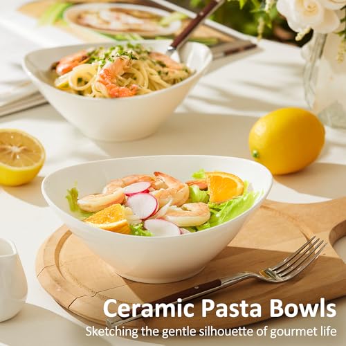 Teocera 7 Inch Salad Bowls Set of 6, 18 oz Large Soup Bowls– Microwave & Dishwasher Safe, for Pasta, Snacks, White - Image 4