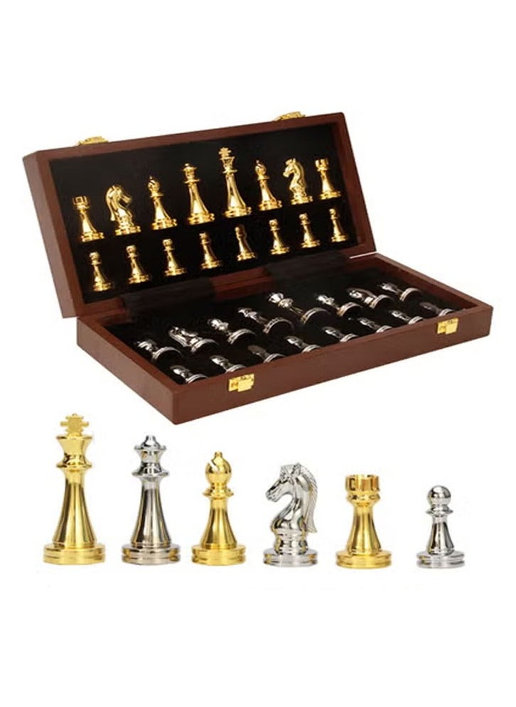 Furtey - Chess Set, Magnetic Board with Folding Interior Storage,Large Metal Deluxe Chess Alloy Chess Adult Set,Board Game Wooden Box Entertainment Game for Kids & Adults - Image 1