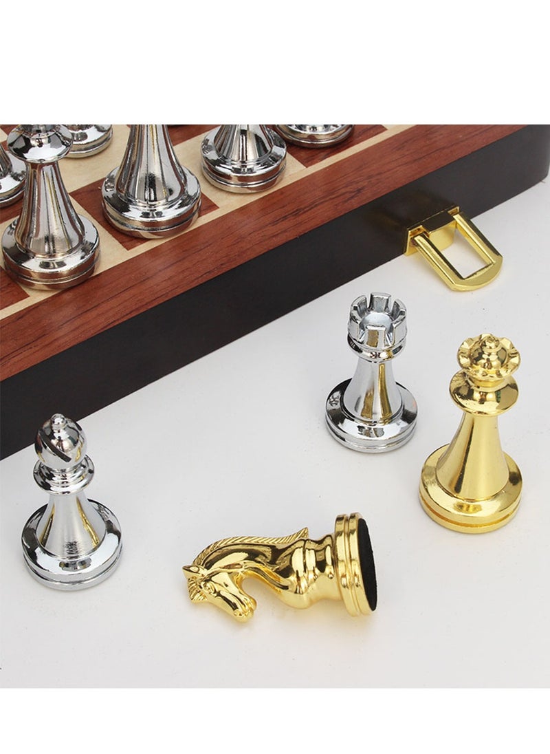 Furtey - Chess Set, Magnetic Board with Folding Interior Storage,Large Metal Deluxe Chess Alloy Chess Adult Set,Board Game Wooden Box Entertainment Game for Kids & Adults - Image 1