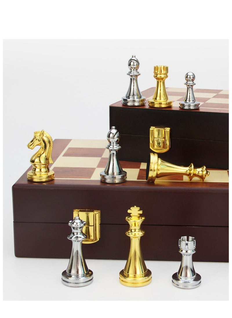 Furtey - Chess Set, Magnetic Board with Folding Interior Storage,Large Metal Deluxe Chess Alloy Chess Adult Set,Board Game Wooden Box Entertainment Game for Kids & Adults - Image 1