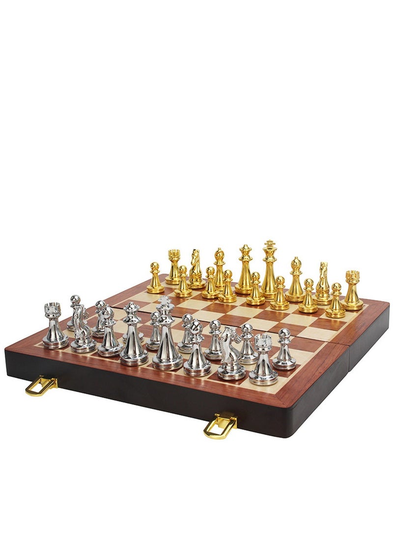 Furtey - Chess Set, Magnetic Board with Folding Interior Storage,Large Metal Deluxe Chess Alloy Chess Adult Set,Board Game Wooden Box Entertainment Game for Kids & Adults - Image 1