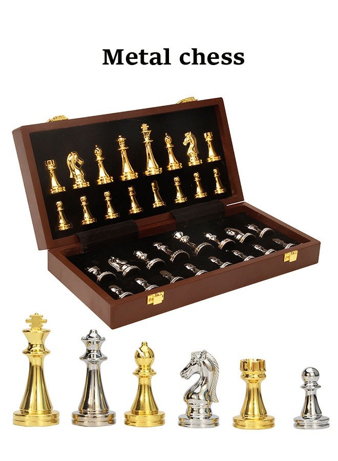 Furtey Chess Set, Magnetic Board with Folding Interior Storage,Large Metal Deluxe Chess Alloy Chess Adult Set,Board Game Wooden Box Entertainment Game for Kids & Adults - Image 1