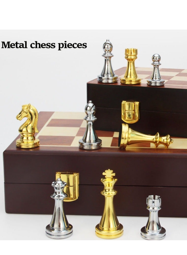 Furtey Chess Set, Magnetic Board with Folding Interior Storage,Large Metal Deluxe Chess Alloy Chess Adult Set,Board Game Wooden Box Entertainment Game for Kids & Adults - Image 2