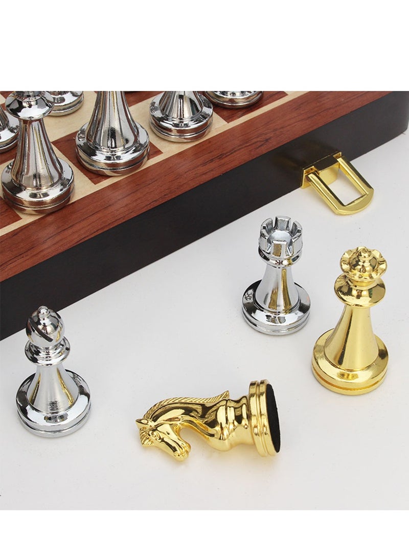 Furtey Chess Set, Magnetic Board with Folding Interior Storage,Large Metal Deluxe Chess Alloy Chess Adult Set,Board Game Wooden Box Entertainment Game for Kids & Adults - Image 3