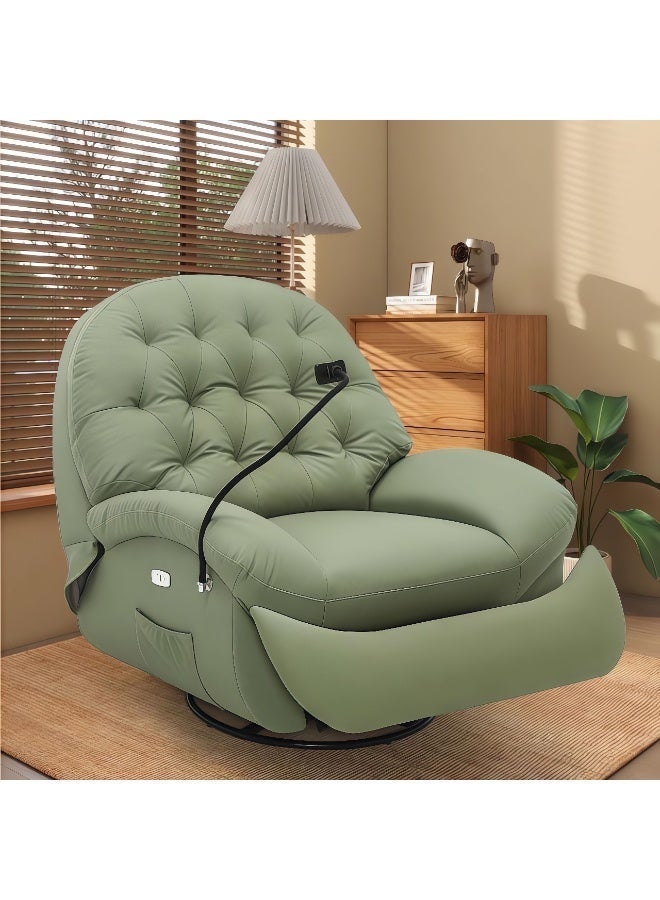معرض ميزون MAISON GALLERY كرسي استرخاء قياسي، كرسي هزاز، أريكة استرخاء فردية، دوران 360 درجة، أرجوحة إمالة 30 درجة، جلد فاخر، كرسي أريكة كسولة، أريكة استرخاء، كرسي حديث مميز، كرسي قراءة، كراسي أريكة منزلقة (أخضر فاتح) - Image 1