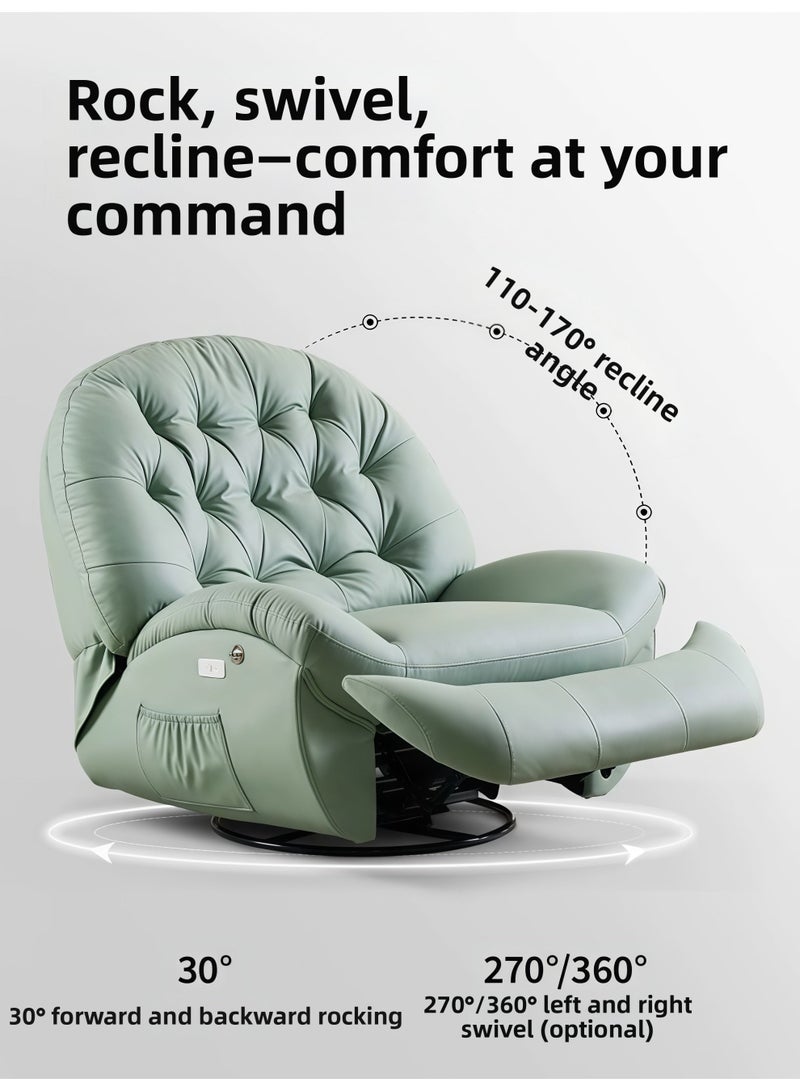 معرض ميزون MAISON GALLERY كرسي استرخاء قياسي، كرسي هزاز، أريكة استرخاء فردية، دوران 360 درجة، أرجوحة إمالة 30 درجة، جلد فاخر، كرسي أريكة كسولة، أريكة استرخاء، كرسي حديث مميز، كرسي قراءة، كراسي أريكة منزلقة (أخضر فاتح) - Image 4