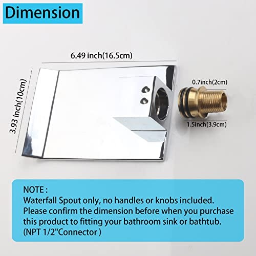 HAMOLER Wall Mount Bathroom Bathtub Faucets Spout High Flow Waterfall Tub Filler Faucet Sprayer Vessel Sink Faucet Sprayer Bathtub Spout, Chrome - Image 4