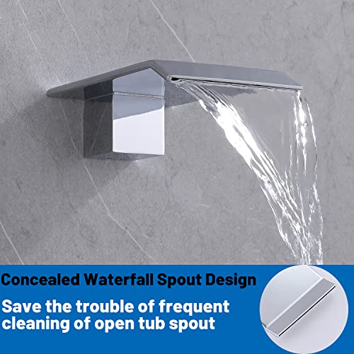 HAMOLER Wall Mount Bathroom Bathtub Faucets Spout High Flow Waterfall Tub Filler Faucet Sprayer Vessel Sink Faucet Sprayer Bathtub Spout, Chrome - Image 3