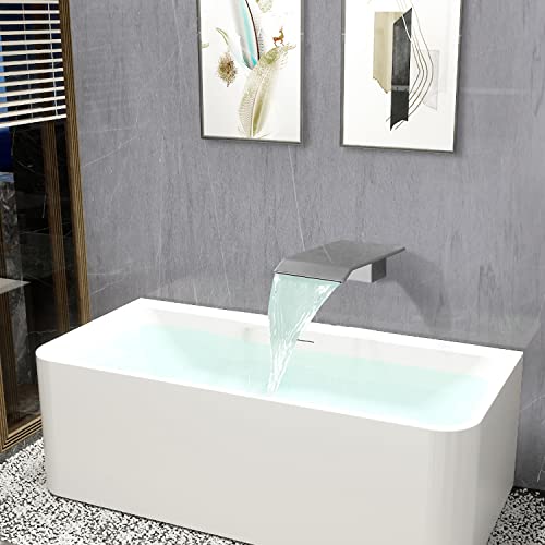 HAMOLER Wall Mount Bathroom Bathtub Faucets Spout High Flow Waterfall Tub Filler Faucet Sprayer Vessel Sink Faucet Sprayer Bathtub Spout, Chrome - Image 2