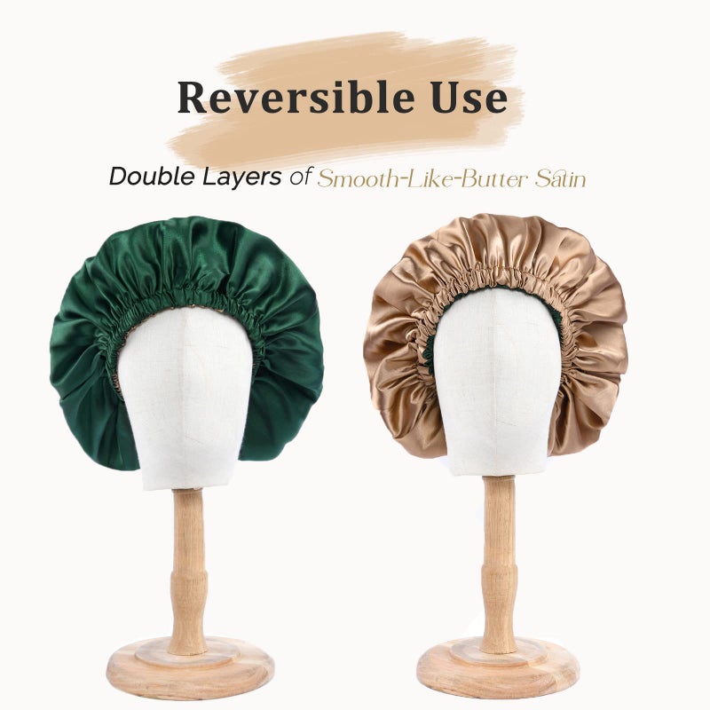 YANIBEST Adjustable Silk Bonnet Double Layer Satin Bonnet Hair Bonnet for Sleeping Bonnets for Women Hats Curly Natural Hair, Green - Image 4