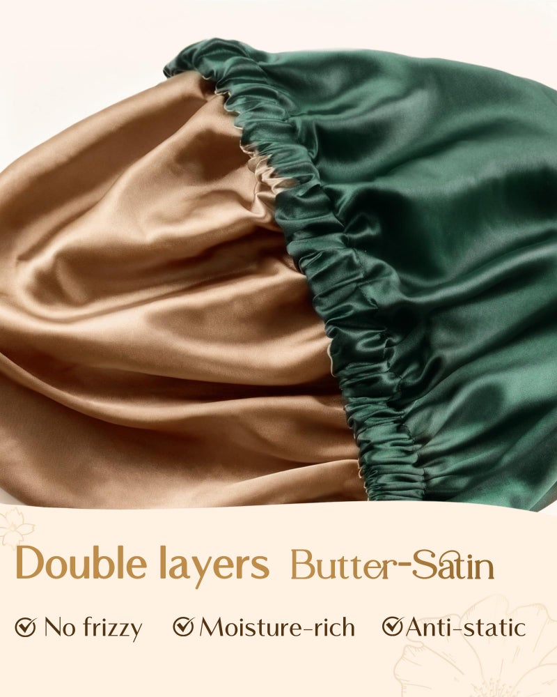 YANIBEST Adjustable Silk Bonnet Double Layer Satin Bonnet Hair Bonnet for Sleeping Bonnets for Women Hats Curly Natural Hair, Green - Image 2