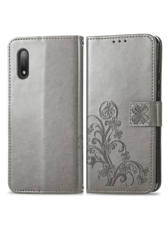 HuHa For Sony Xperia Ace II Four-leaf Clasp Embossed Buckle Mobile Phone Protection Leather Case with Lanyard & Card Slot & Wallet & Bracket Function(Gray)  - Image 2