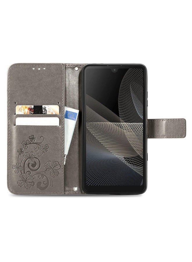 HuHa For Sony Xperia Ace II Four-leaf Clasp Embossed Buckle Mobile Phone Protection Leather Case with Lanyard & Card Slot & Wallet & Bracket Function(Gray)  - Image 3