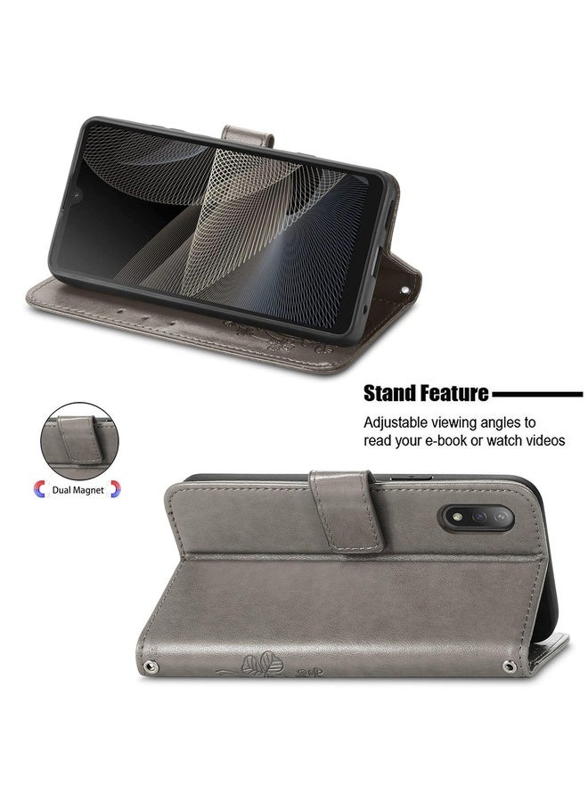 HuHa For Sony Xperia Ace II Four-leaf Clasp Embossed Buckle Mobile Phone Protection Leather Case with Lanyard & Card Slot & Wallet & Bracket Function(Gray)  - Image 4
