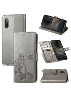 Case Cover For For Sony Xperia Ace II Four-leaf Clasp Embossed Buckle Mobile Phone Protection Leather Case with Lanyard & Card Slot & Wallet & Bracket Function(Gray)