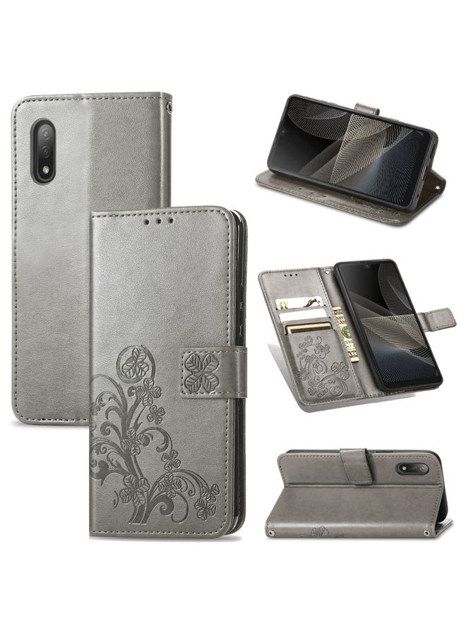 HuHa - Case Cover For For Sony Xperia Ace II Four-leaf Clasp Embossed Buckle Mobile Phone Protection Leather Case with Lanyard & Card Slot & Wallet & Bracket Function(Gray) - Image 1