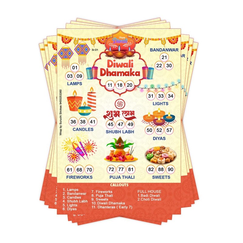 Suruchi Strokes Diwali Dhamaka Theme Tambola Tickets, Ganesh laxmi New Housie Games, Diwali Festival Party (30 Tickets) - Image 1