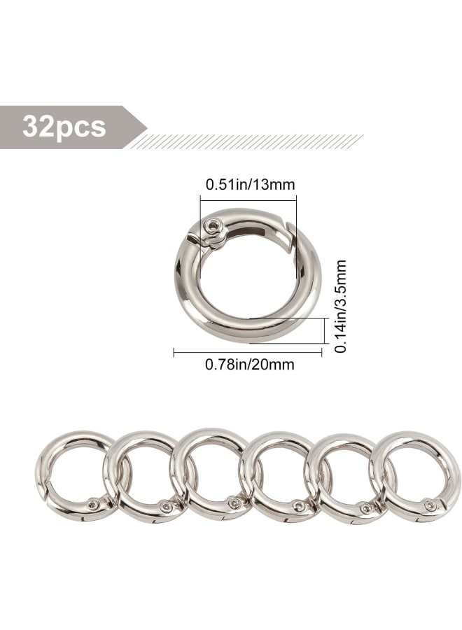 32Pcs Spring O Rings Silver Round Carabiner Clip Split Zinc Alloy Snap Hooks Metal Clamp Clasp Keyrings Buckle Trigger for Bag Purse Handbag Strap Craft DIY Accessory, 20MM, 3.5mm Thick - Image 2