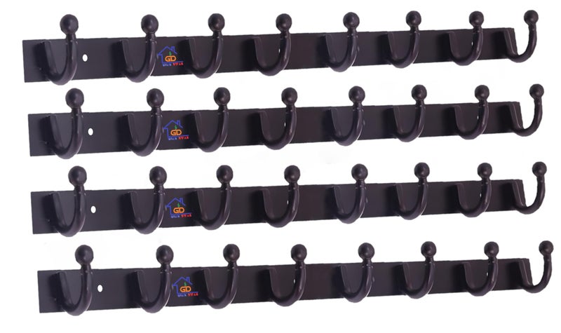 GHAR DWAR Heavy Duty Goli Stainless Steel Cloth Hanger Suitable for Bathroom Bedroom Kitchen Wall Hook Rail Hanging Scarf, Coat,Keys Tie Clothes Towel Door Robe Hanging (Pack of 4, Black 8 Hook) - Image 5