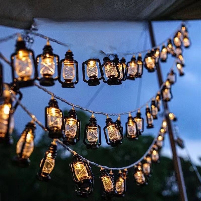 Generic Led Retro Kerosene Bottle Light String Outdoor Camping Atmosphere Light Stall Decoration Halloween Solar Light 6 m 40 lights-USB-always on 