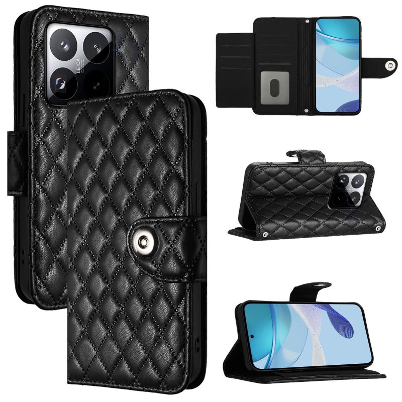 erorex For Xiaomi 15T 5G Rhombic Texture Flip Leather Phone Case with Lanyard(Black) - Image 1