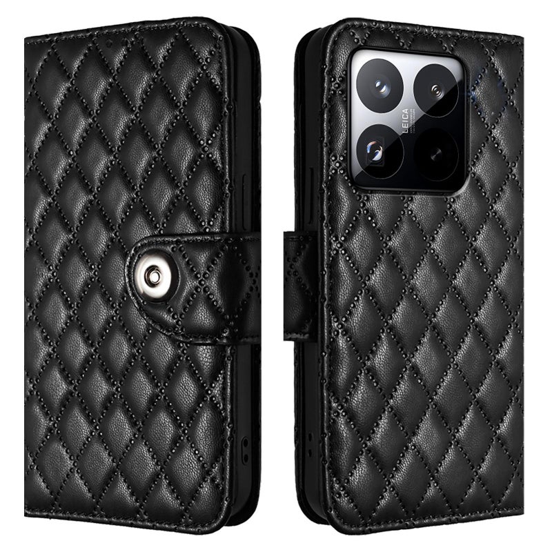 erorex For Xiaomi 15T 5G Rhombic Texture Flip Leather Phone Case with Lanyard(Black) - Image 2