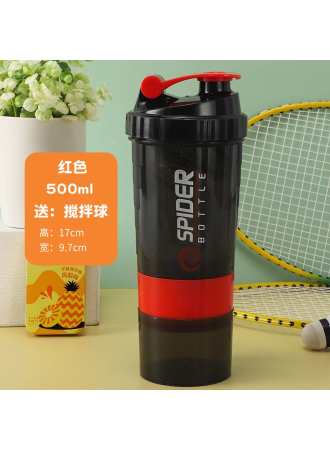 SPIDER BOTTLE Red 500ml Three-layer Shaker Cup, Large-capacity Fitness Water Cup, Sports Water Bottle, Protein Powder Milkshake Shaker Cup, Plastic Cup - Image 1