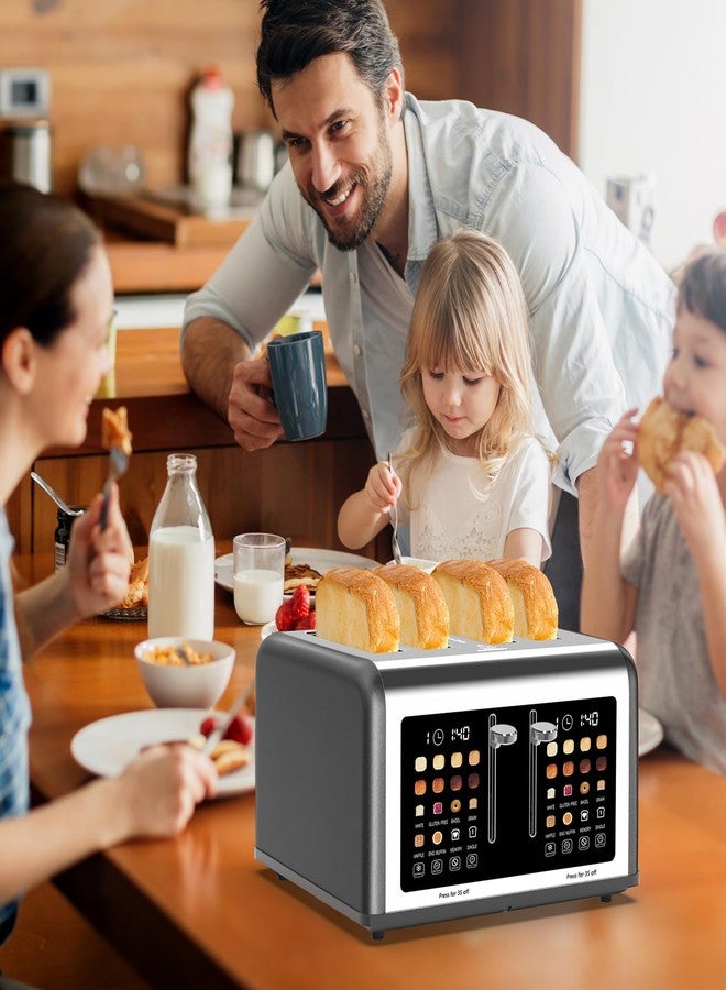 Clixane 4 Slice Toaster Touch Screen, Stainless Steel Toasters Digital Timer, Dual Control Panel Toasters, 8 Shade Settings 6 Bread Types for Bagel, Cancel, Defrost 1650W Grey - Image 2