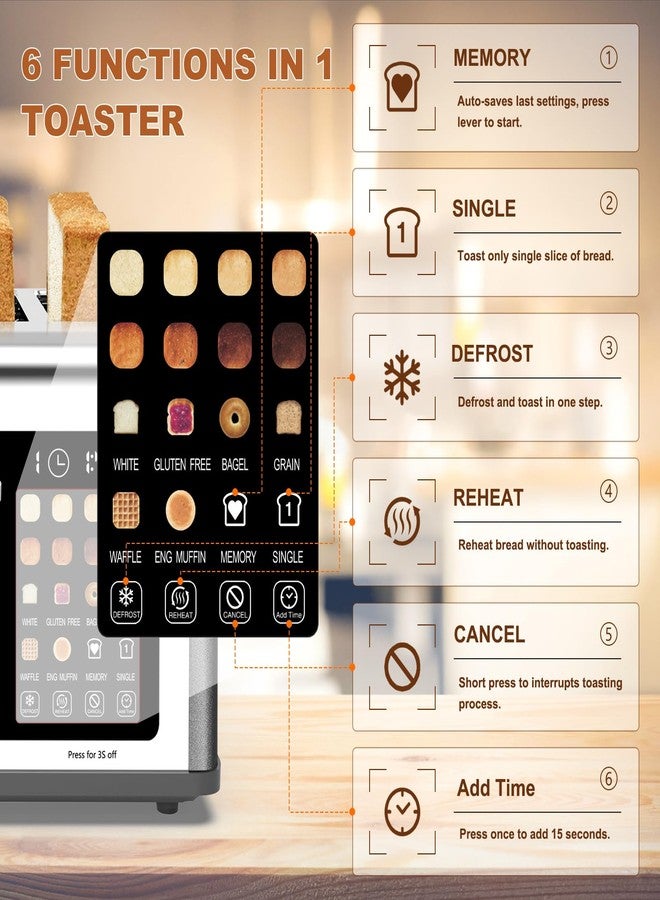 Clixane 4 Slice Toaster Touch Screen, Stainless Steel Toasters Digital Timer, Dual Control Panel Toasters, 8 Shade Settings 6 Bread Types for Bagel, Cancel, Defrost 1650W Grey - Image 5