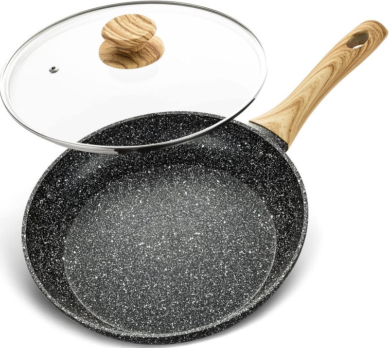 MICHELANGELO Non Stick Frying Pans - 12 Inch Nonstick Frying Pan with Glass Lid, Large Stone Fry Pan with Ergonomic Handle, Induction Compatible, Black - Image 1