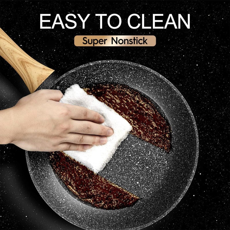 MICHELANGELO Non Stick Frying Pans - 12 Inch Nonstick Frying Pan with Glass Lid, Large Stone Fry Pan with Ergonomic Handle, Induction Compatible, Black - Image 3