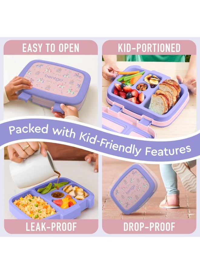 Bentgo Kids Prints Leak Proof, 5 - Compartment Bento - Style Kids Lunch Box - Ideal Portion Sizes For Ages 3 To 7 - Bpa Free, Dishwasher Safe, Food - Safe Materials - 2022 Collection - Carousel Unicorns  - Image 5