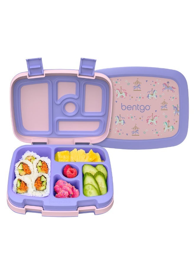Bentgo Kids Prints Leak Proof, 5 - Compartment Bento - Style Kids Lunch Box - Ideal Portion Sizes For Ages 3 To 7 - Bpa Free, Dishwasher Safe, Food - Safe Materials - 2022 Collection - Carousel Unicorns - Image 1